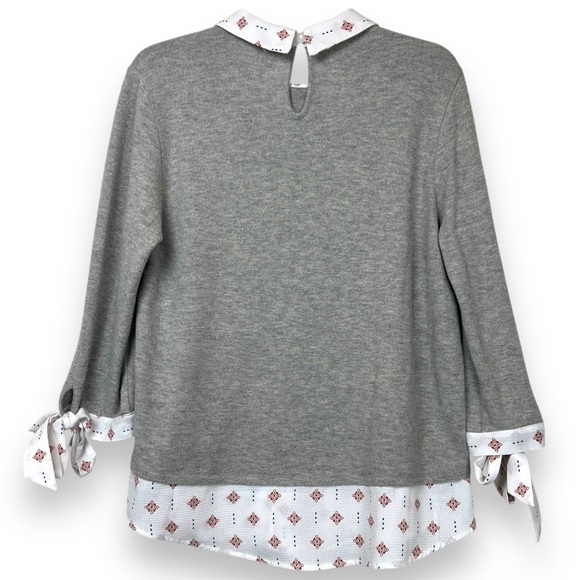 Faith and Joy LA Grey Long Sleeve Collared Vintage Knit Blouse Top size Large - Picture 2 of 4